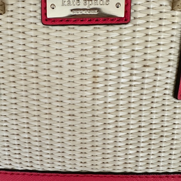 Kate Spade Cedar Street Straw Small Maise shoulder bag red leather beige straw - Picture 6 of 8